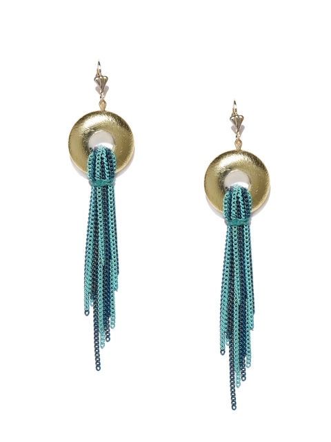 

Blisscovered Turquoise Blue & Gold-Toned Contemporary Drop Chain Earrings