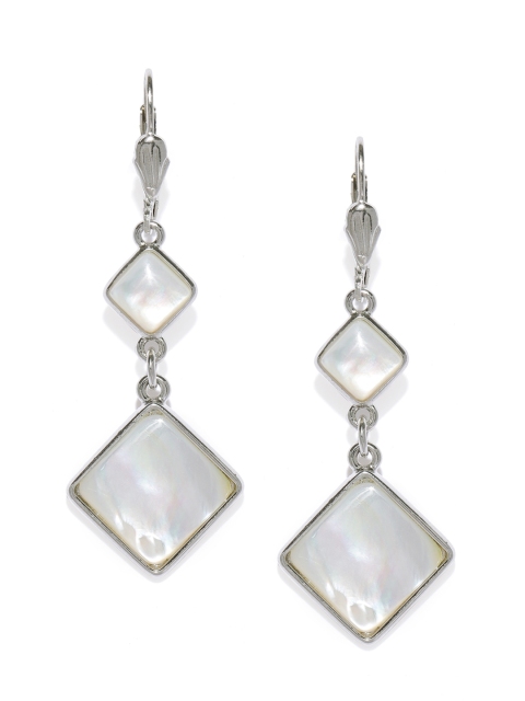 

Blisscovered Silver-Toned Geometric Mother of Pearl Drop Earrings