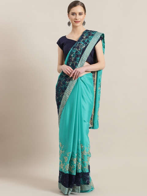 

Kalista Blue & Golden Embroidered Detail Saree