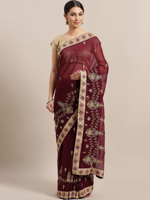 

Kalista Burgundy & Golden Embroidered Saree