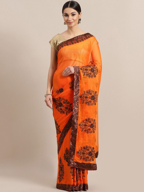 

Kalista Orange & Coffee Brown Embroidered Saree