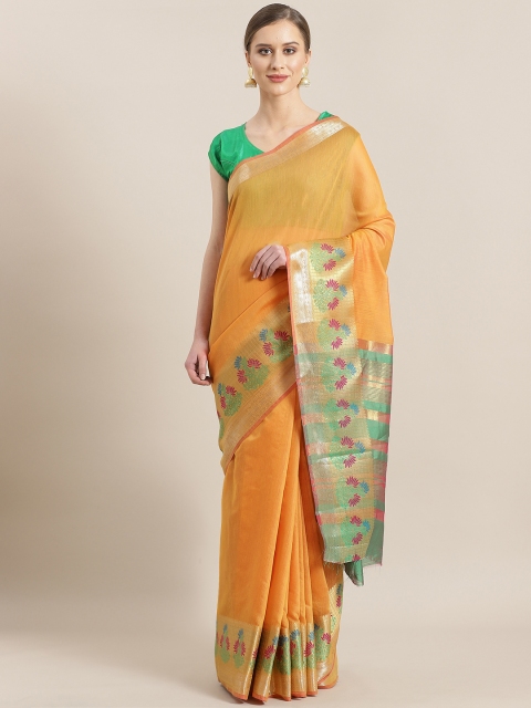 

Kalista Orange Solid Saree