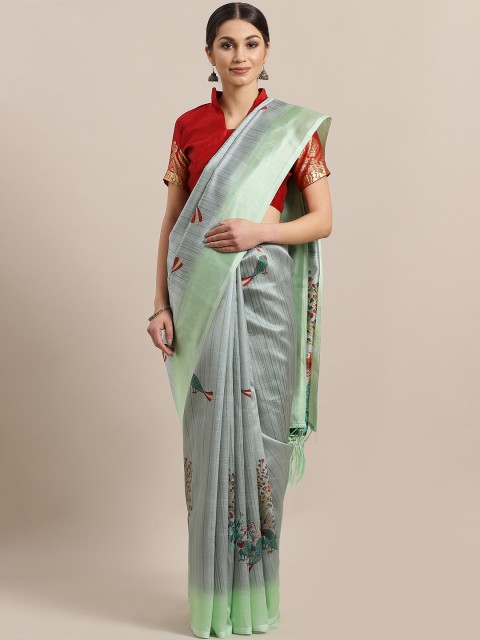 

Kalista Grey & Green Printed Mysore Silk Saree