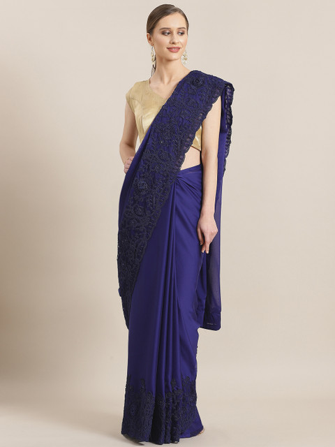 

Kalista Navy Blue Solid Saree
