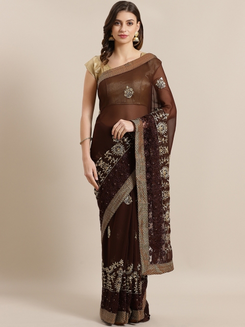 

Kalista Coffee Brown Embroidered Saree