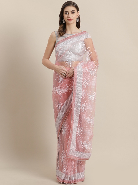 

Chhabra 555 Pink & White Net Embroidered Saree