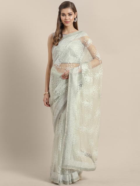 

Chhabra 555 Grey & White Net Embroidered Saree