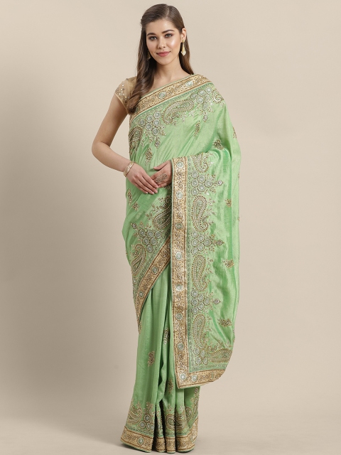 

Chhabra 555 Green & Golden Embroidered Saree