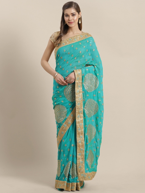 

Chhabra 555 Blue & Golden Embroidered Saree