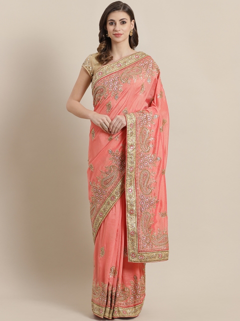 

Chhabra 555 Pink & Golden Embroidered Saree