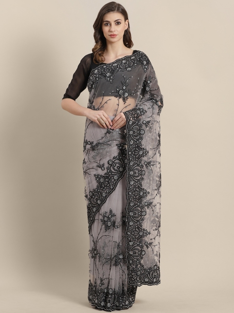 

Chhabra 555 Grey & Black Net Embroidered Saree