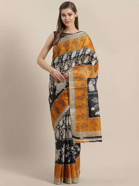 

Chhabra 555 Black & Beige Printed Tussar Saree