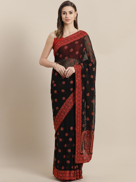 

Chhabra 555 Black & Red Resham Embroidered Saree