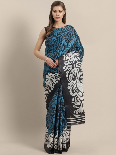 

Chhabra 555 Blue & Black Art Silk Printed Tussar Saree