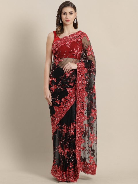 

Chhabra 555 Black & Red Embroidered Saree
