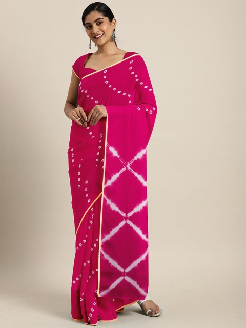 

Pavechas Pink & White Poly Chiffon Printed Leheriya Saree