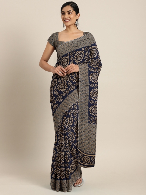 

Pavechas Navy Blue & Beige Poly Georgette Printed Saree