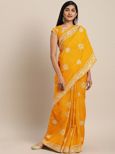 

Pavechas Yellow Printed Pure Cotton Saree