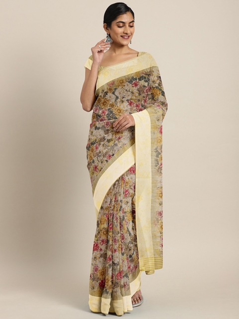 

Pavechas Yellow & Green Poly Georgette Printed Saree