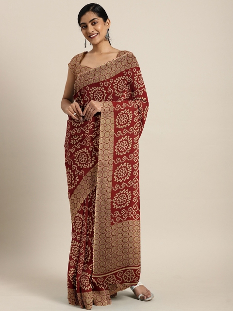 

Pavechas Rust Red & Beige Poly Georgette Printed Saree