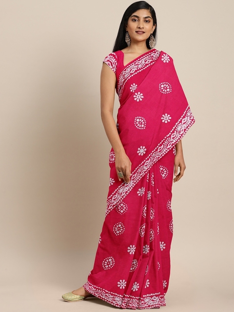 

Pavechas Pink & White Pure Cotton Printed Saree