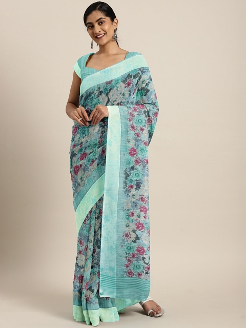 

Pavechas Blue Printed Poly Georgette Saree
