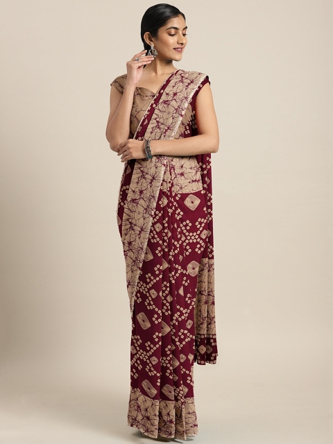 

Pavechas Maroon & Beige Poly Georgette Printed Saree
