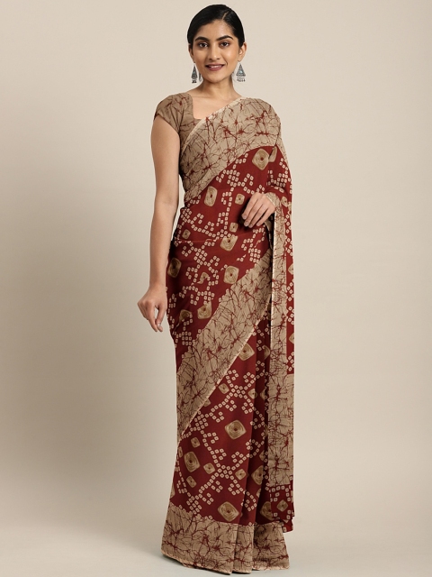 

Pavechas Rust Red & Beige Poly Georgette Printed Saree