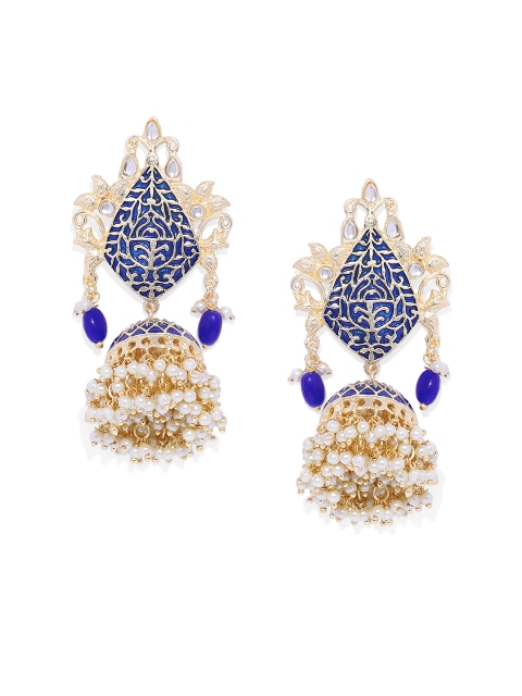 

AccessHer Gold-Toned & Blue Dome Shaped Jhumkas