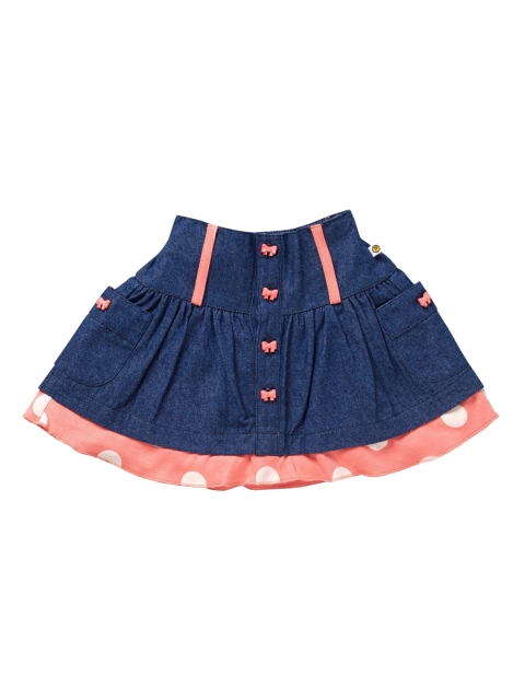 

Pranava Girls Blue & Peach-Coloured Solid Organic Cotton A-Line Mini Denim Sustainable Skirt