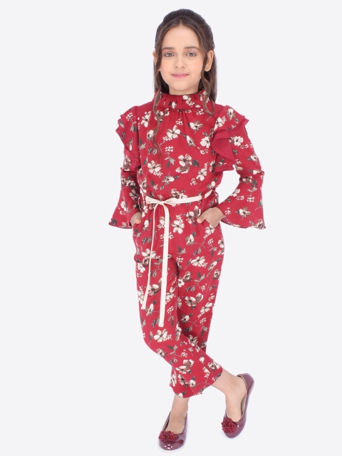 

CUTECUMBER Girls Red & Brown Printed Culotte Jumpsuit