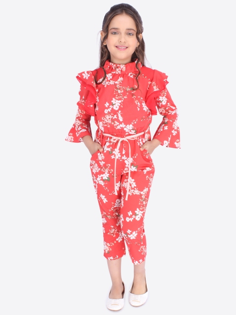 

CUTECUMBER Girls Red & White Printed Culotte Jumpsuit