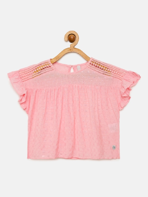 

Pepe Jeans Pink TISTA IP Self-Design Lace Insert Cap Sleeve Regular Top