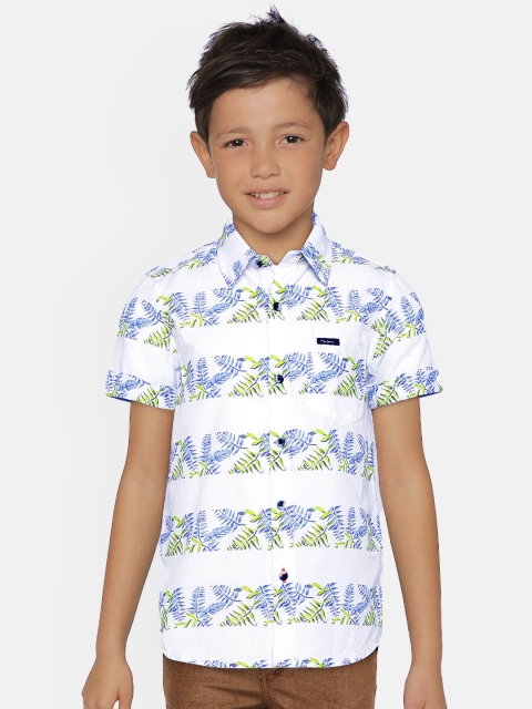 

Pepe Jeans Boys White And Green Regular Fit Printed Casual Shirt