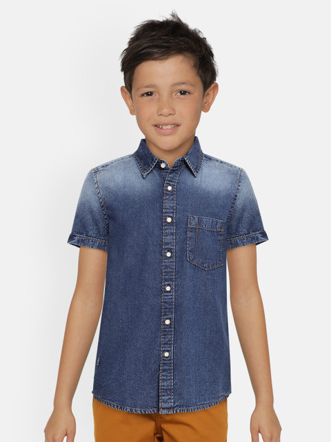 

Pepe Jeans Boys Blue Regular Fit Faded Denim Casual Shirt