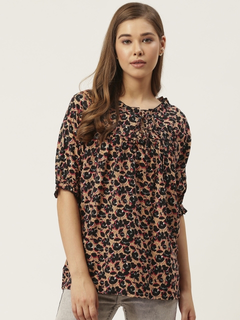 

DressBerry Sustainable ECOVERO Women Brown & Black Floral Print Top