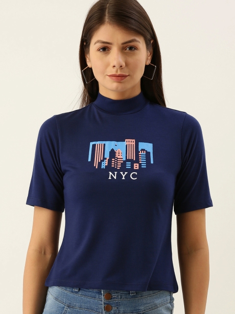 

DressBerry Women Blue Printed Round Neck T-shirt