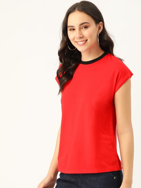 

DressBerry Women Red Solid Round Neck T-shirt