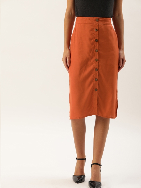 

DressBerry Women Orange Solid Sustainable ECOVERO A-Line Midi Skirt