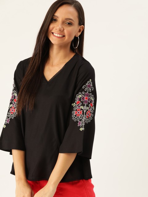 

DressBerry Sustainable ECOVERO Women Black Solid A-Line Top