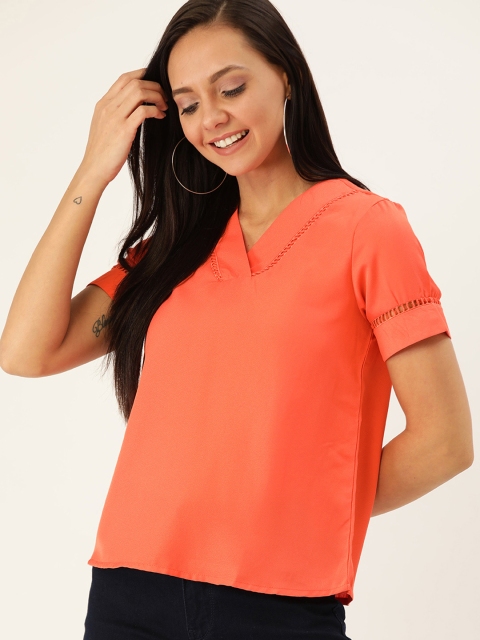 

DressBerry Women Coral Orange Solid Top