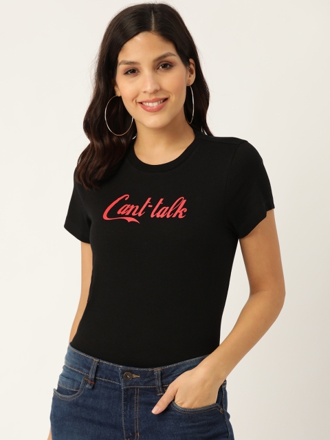 

DressBerry Women Black & Red Printed Detail Round Neck T-shirt