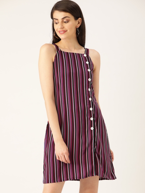 

DressBerry Black & Magenta Striped A-Line Sustainable ECOVERO Dress, Multi