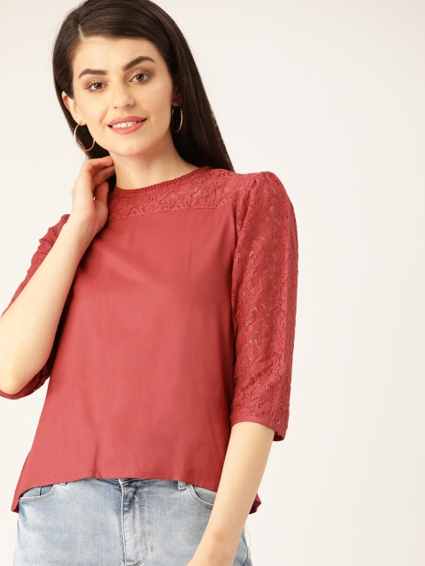 

DressBerry Sustainable ECOVERO Women Rust Red Solid Top