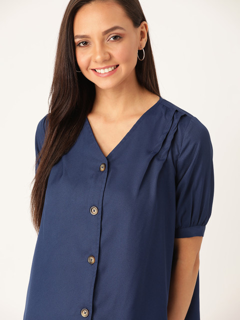 

DressBerry Women Navy Blue Solid A-Line Top