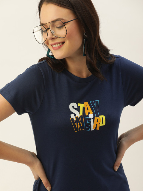 

DressBerry Women Navy Blue Printed Round Neck T-shirt