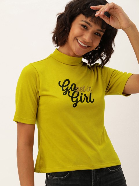 

DressBerry Women Mustard Yellow Printed Round Neck T-shirt