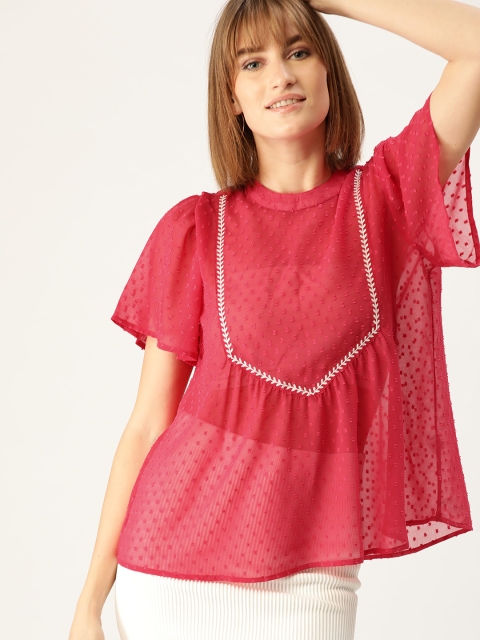 

DressBerry Women Pink Self Design A-Line Top