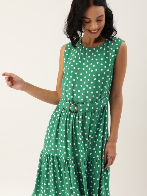 

DressBerry Green Printed Fit and Flare Sustainable ECOVERO Dress