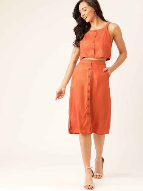 

DressBerry Rust Orange Solid Two-Piece Sustainable Dress